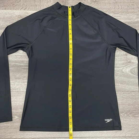 NWOT Speedo PowerFlex Eco Long Sleeve Full Zip Rashguard Swim Shirt Black M - Picture 7 of 16